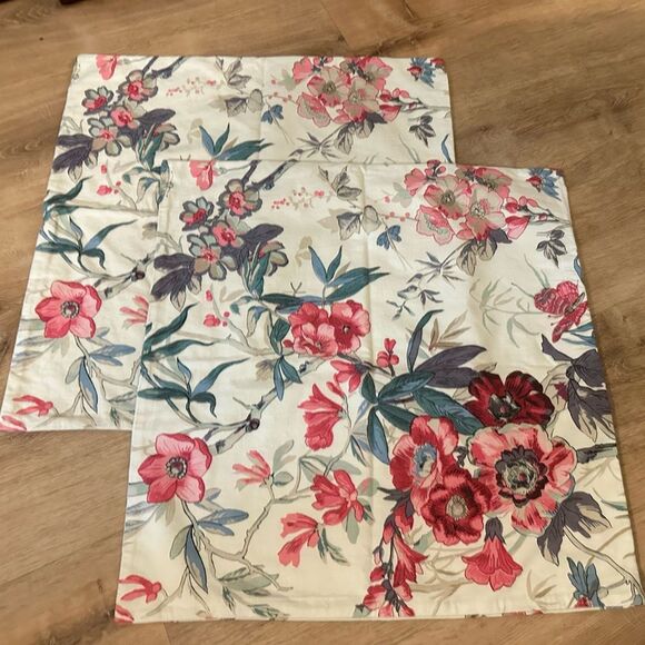 2 Pottery Barn Ophelia Printed Pillow Covers Floral Multi 22” Cotton Linen Set - Picture 1 of 4